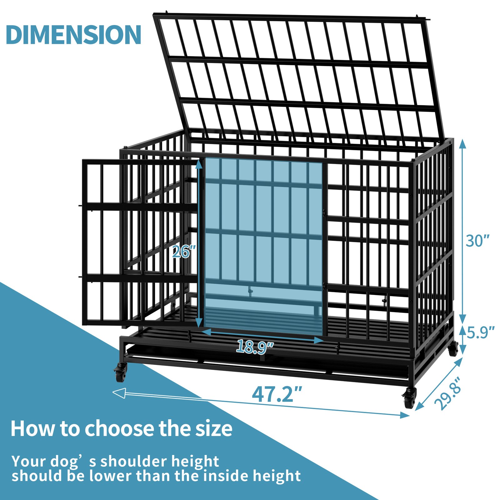 48-Inch Heavy Duty Dog Crate with Wheels