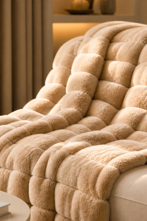 Bubble Velvet Faux Rabbit Fur Throw Blanket