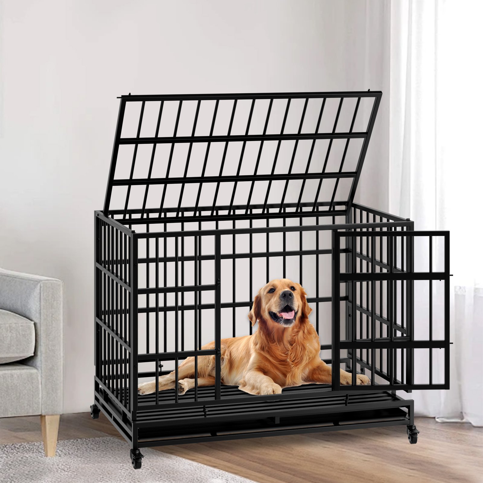 48-Inch Heavy Duty Dog Crate with Wheels