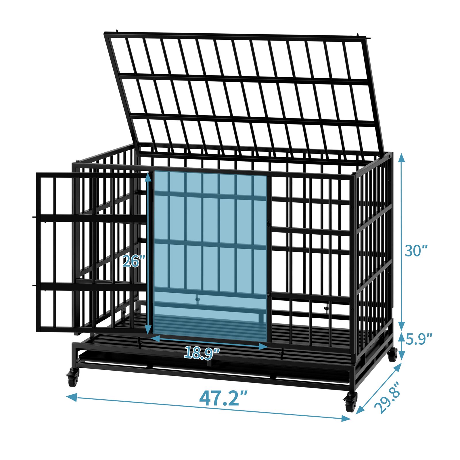 48-Inch Heavy Duty Dog Crate with Wheels